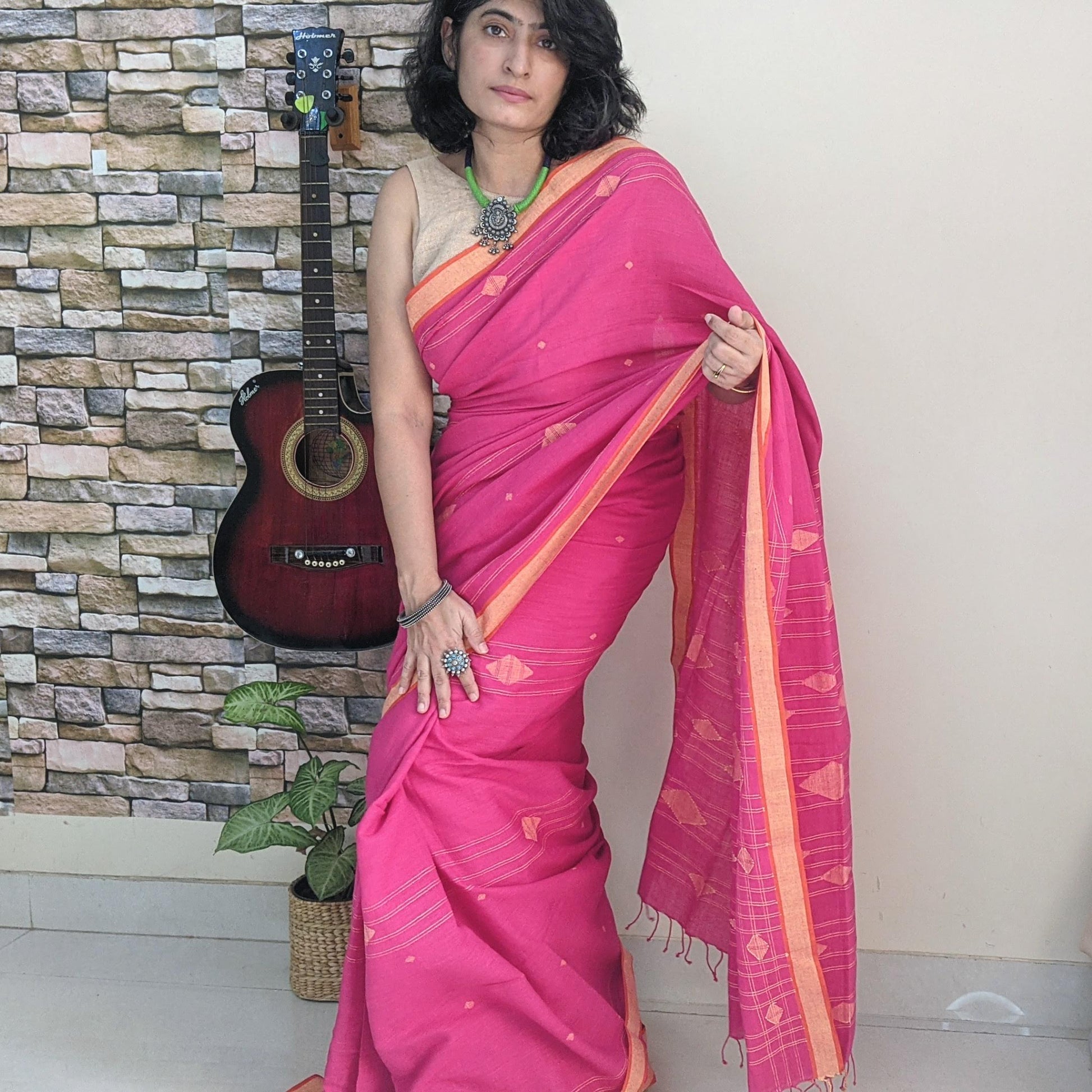 Pink cotton Jamdani