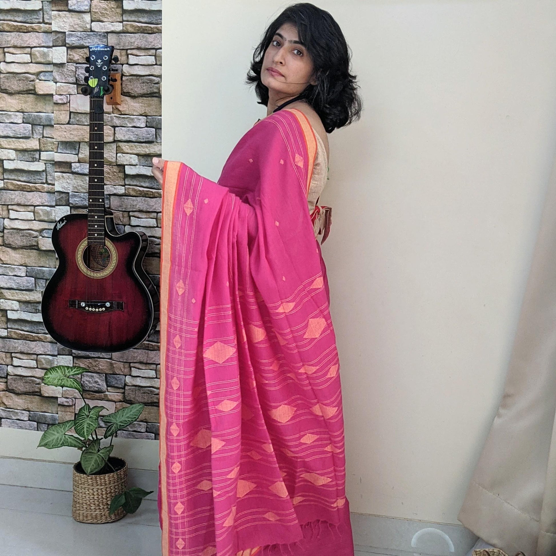 Pink cotton Jamdani
