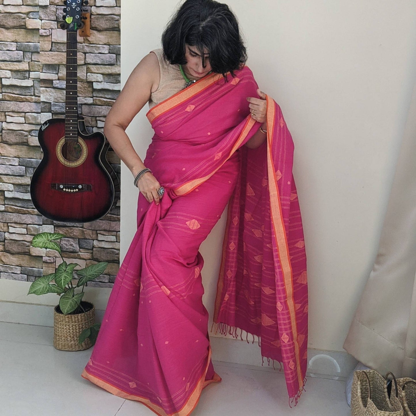 Pink cotton Jamdani
