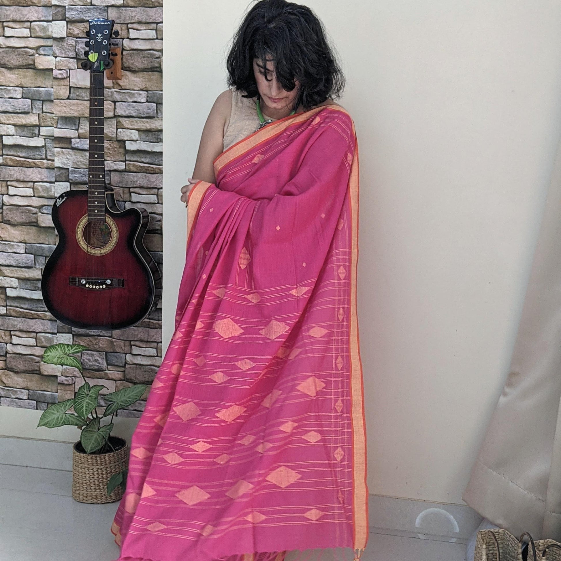 Pink cotton Jamdani
