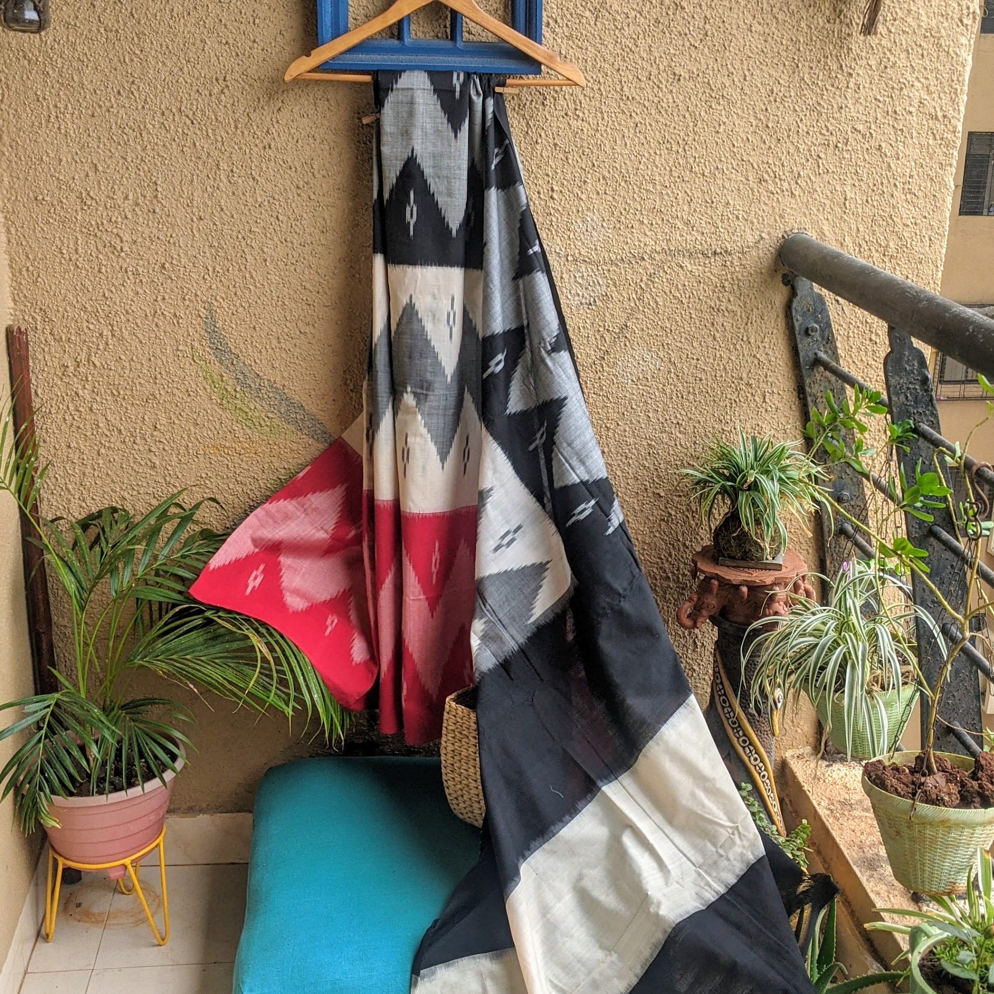 Black White red Pochampally Ikat