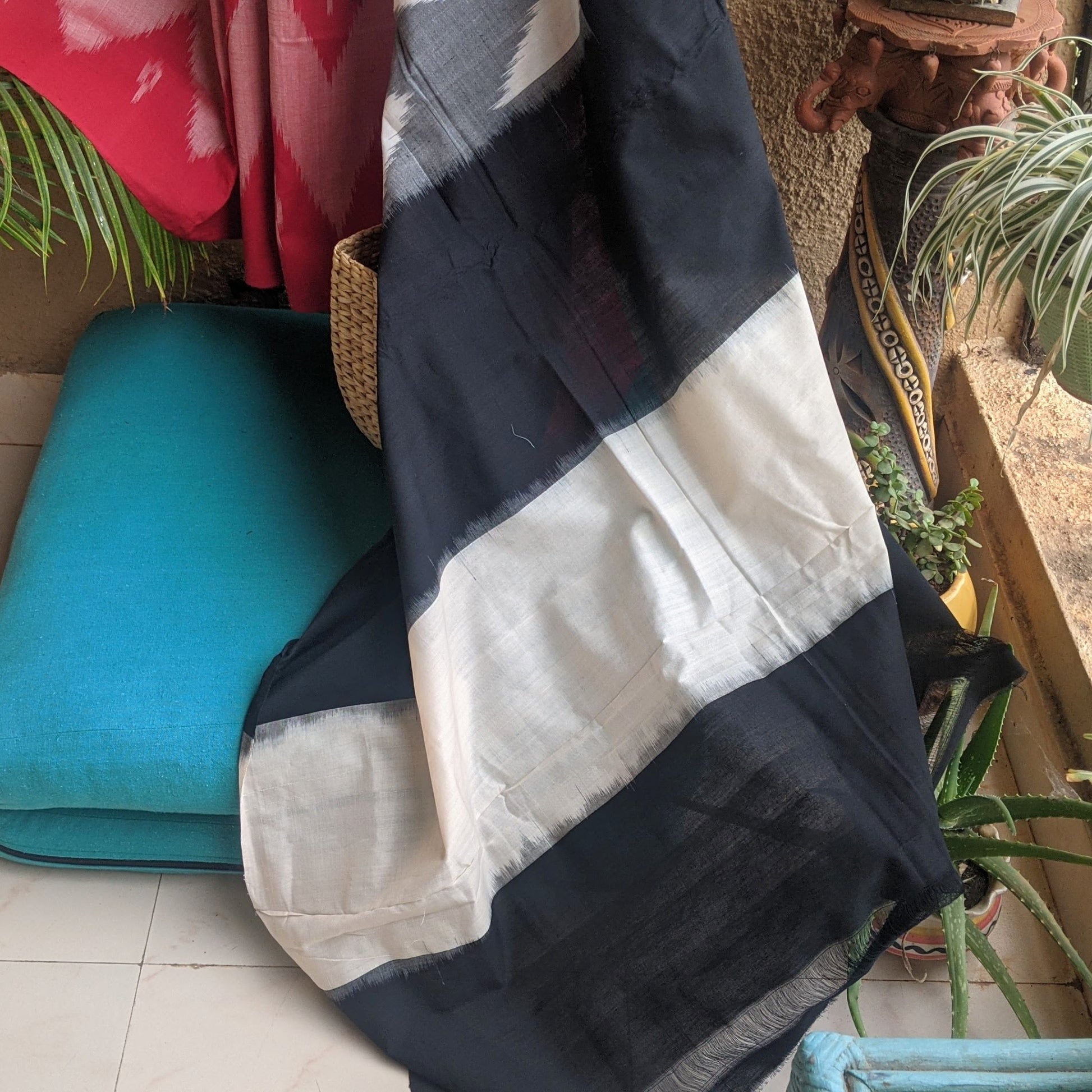 Black White red Pochampally Ikat