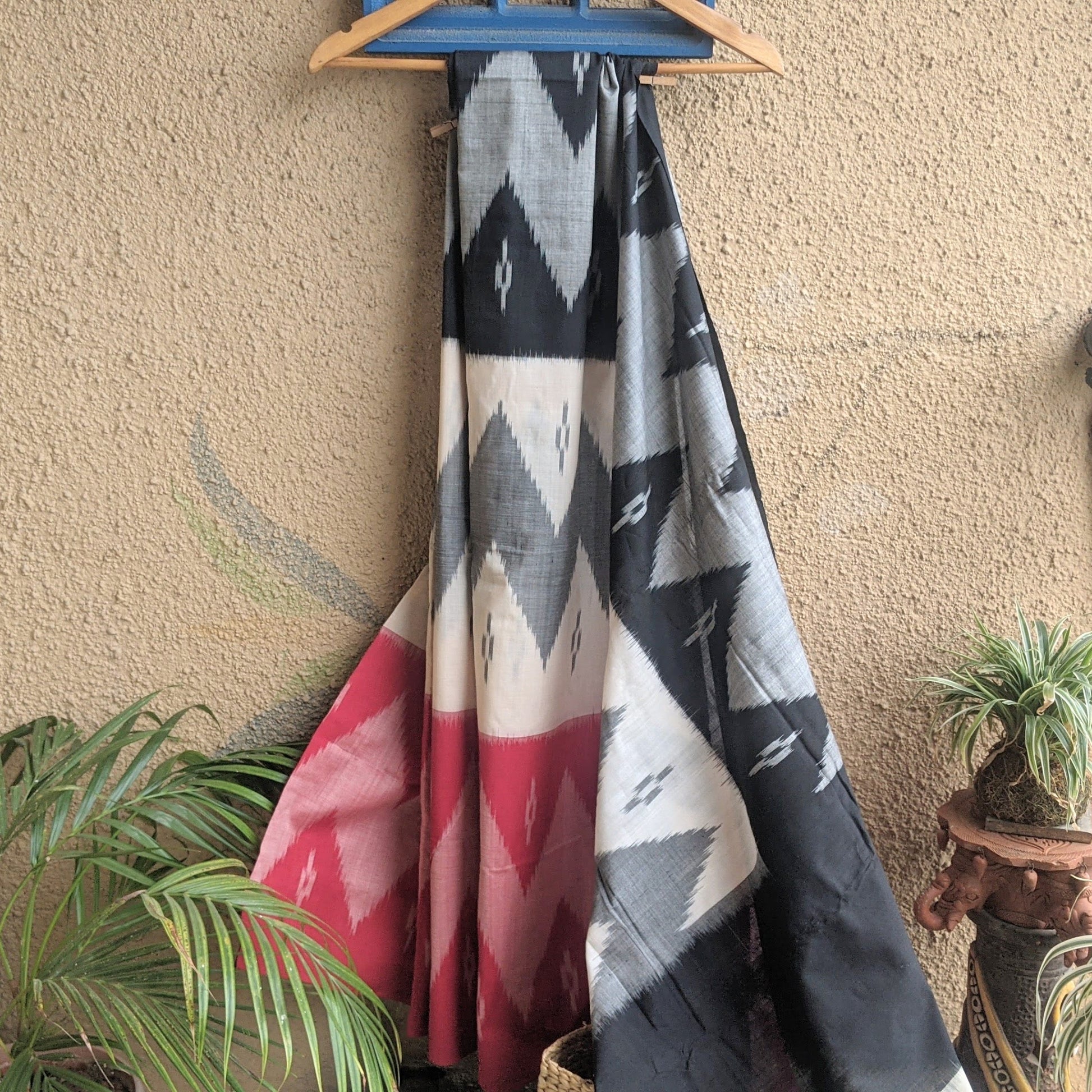 Black White red Pochampally Ikat