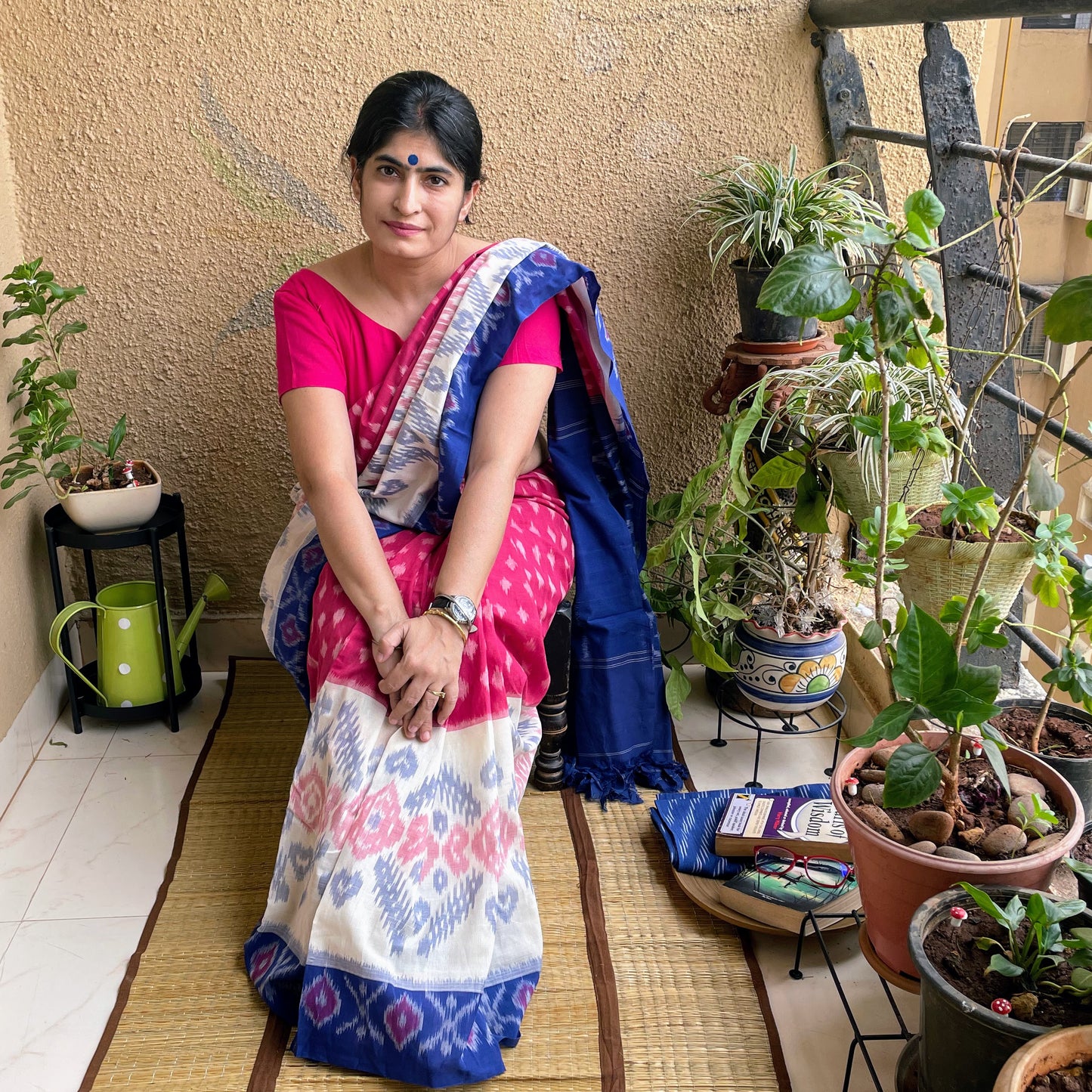 Pink-Blue-ikkat pochampally cotton saree