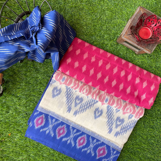 Pink-Blue-ikkat pochampally cotton saree