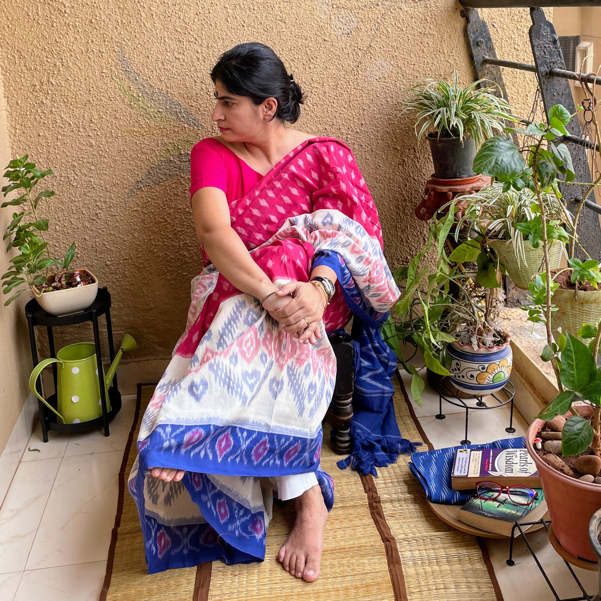 Pink-Blue-ikkat pochampally cotton saree