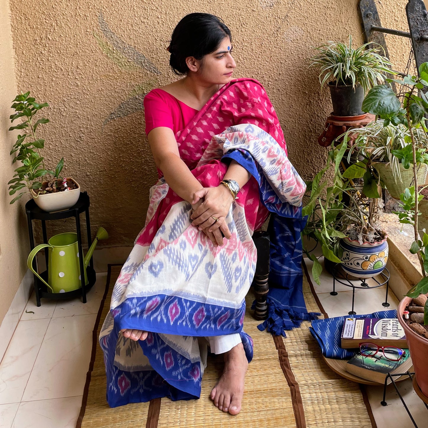 Pink-Blue-ikkat pochampally cotton saree