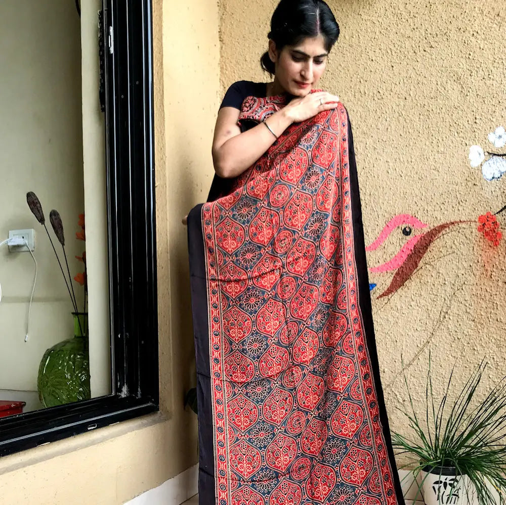 Rust Ajrakh Stole www.forsarees.com