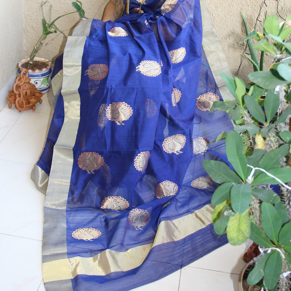 Blue Chanderi Zari saree