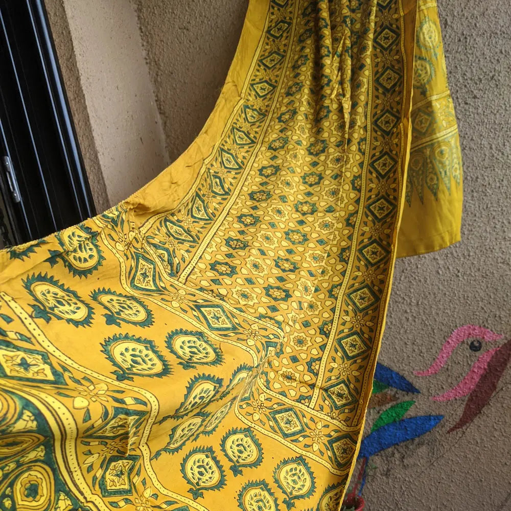 Yellow Ajrakh Stole www.forsarees.com