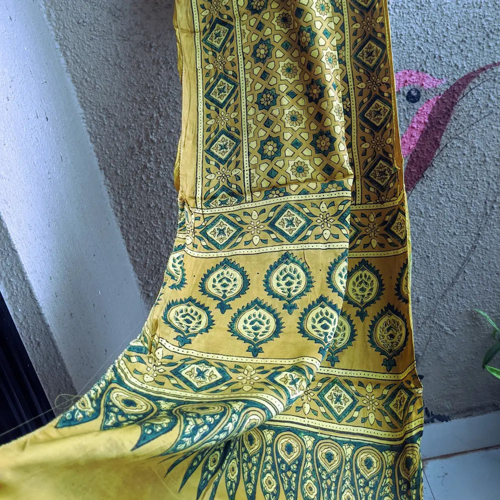 Yellow Ajrakh Stole www.forsarees.com