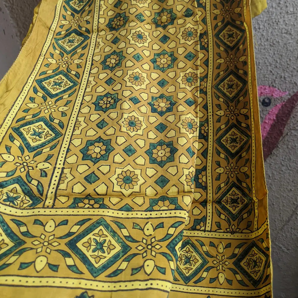 Yellow Ajrakh Stole www.forsarees.com