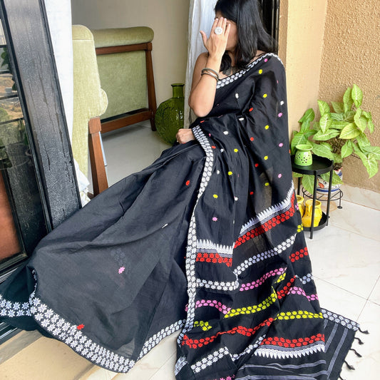 Black Assam Cotton Saree