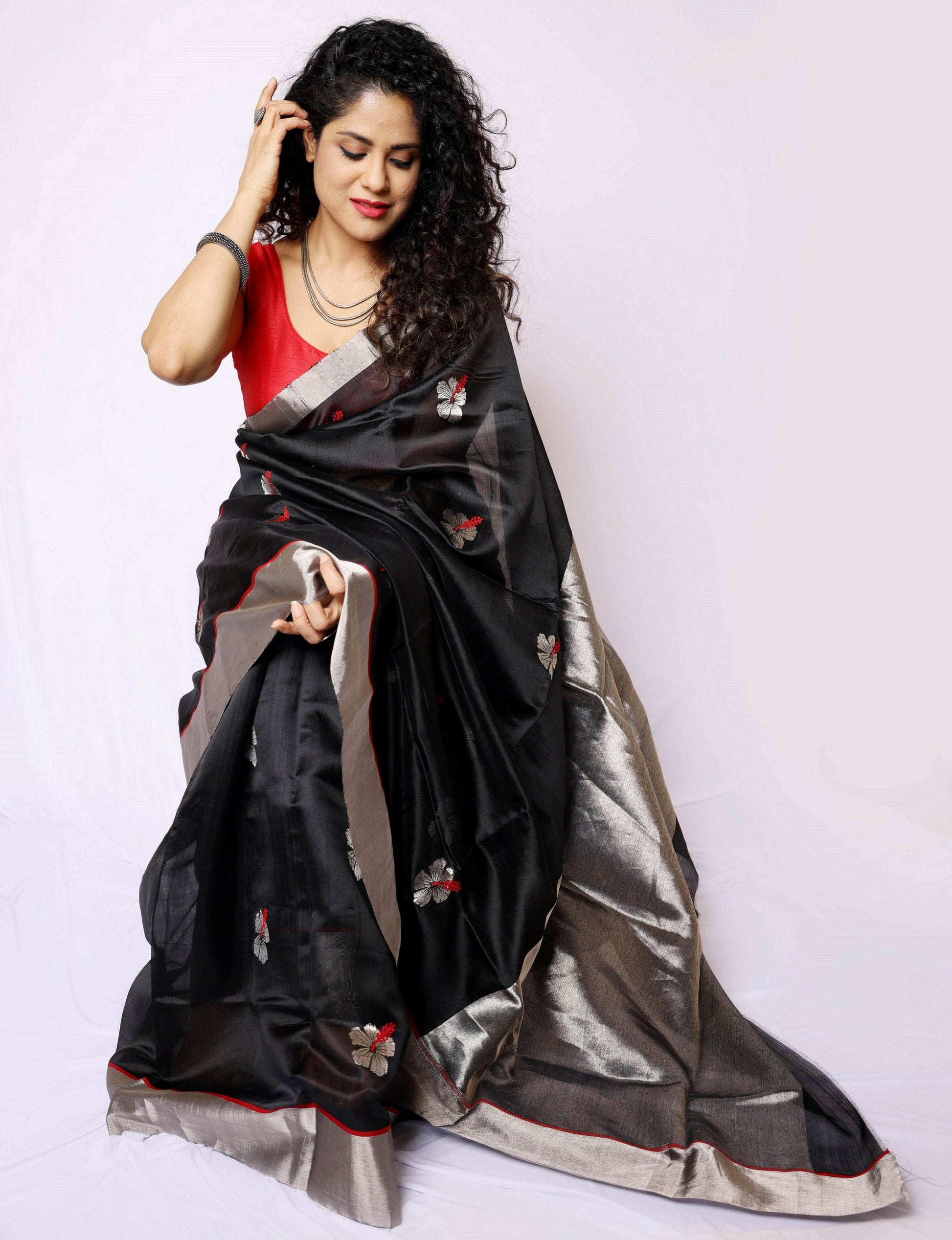 Black chanderi silk saree for wedding