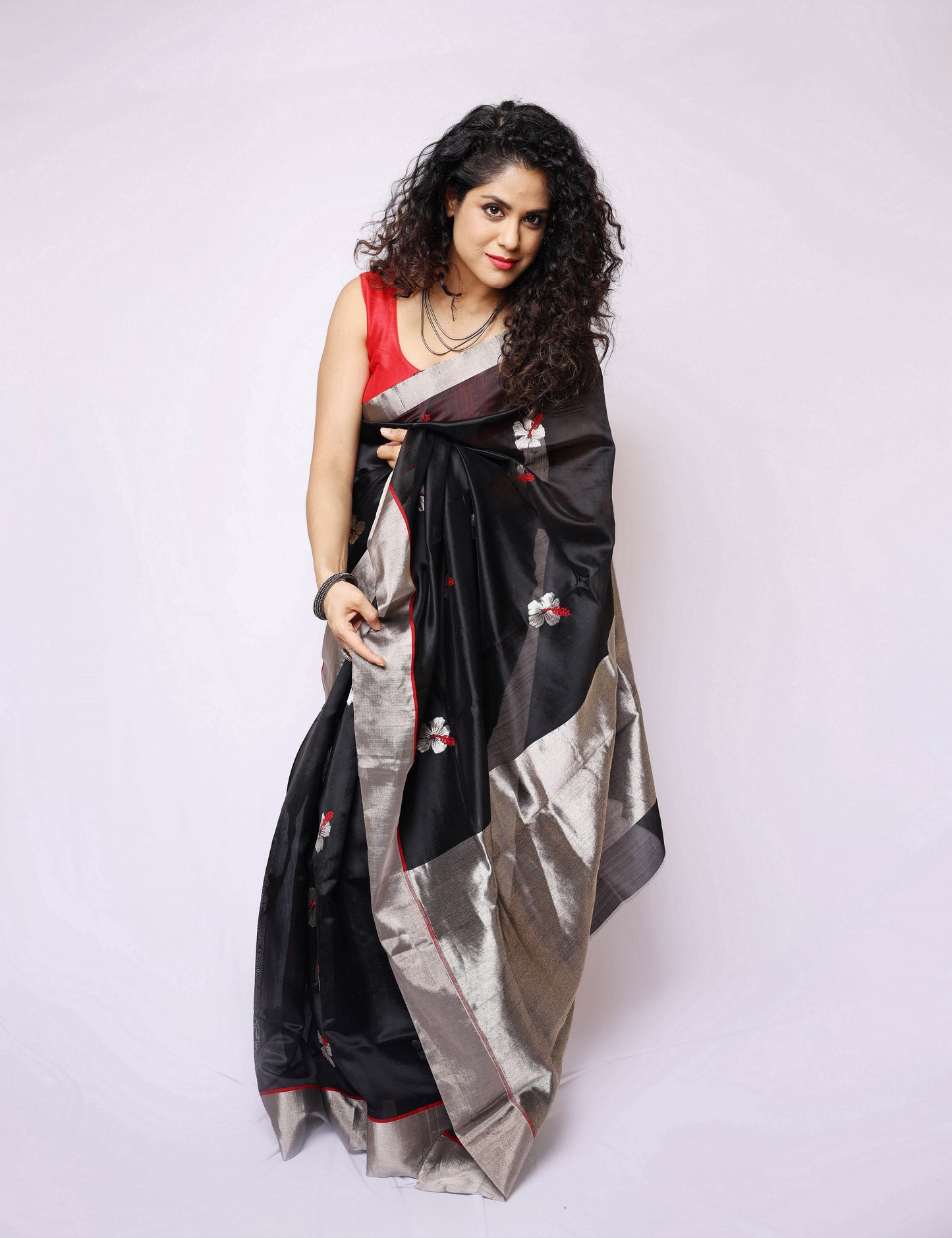 Black Chanderi Silk Saree