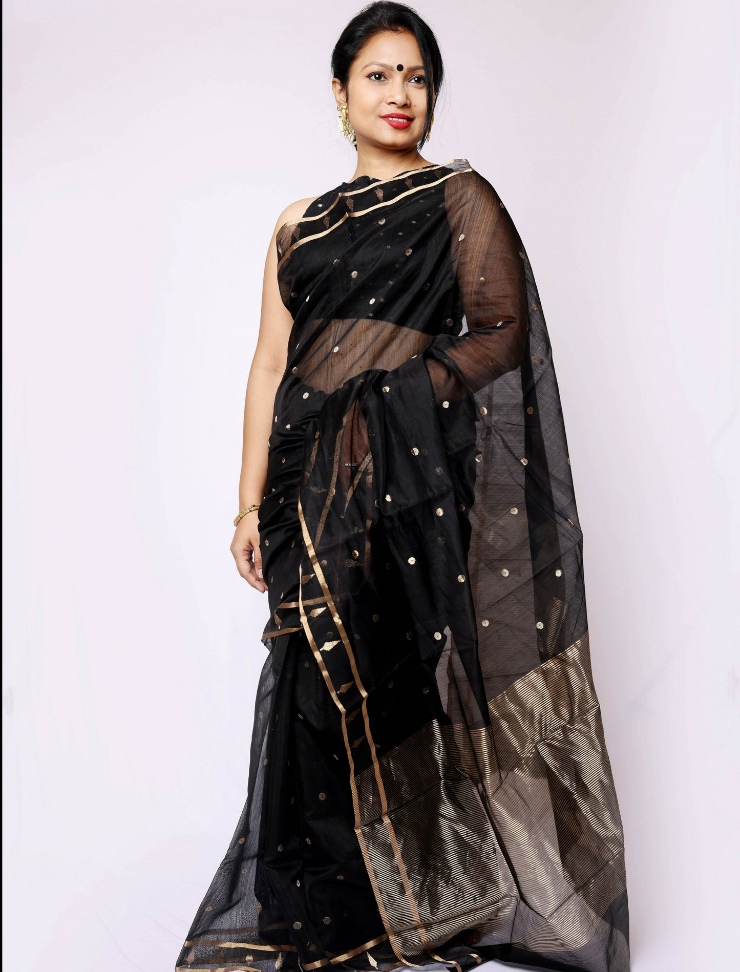 black cotton silk chanderi saree