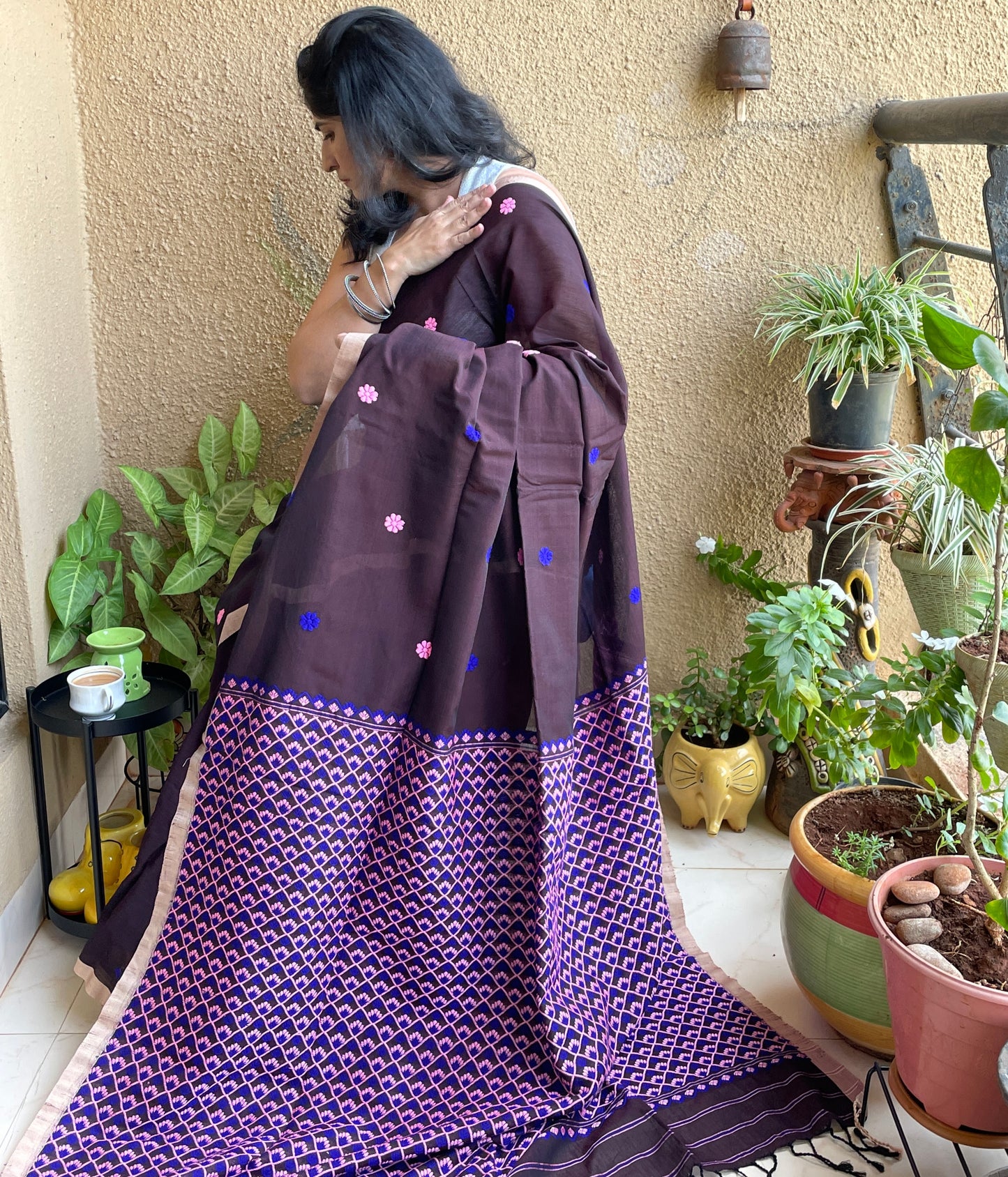 Chocolate Brown assam Cotton Saree