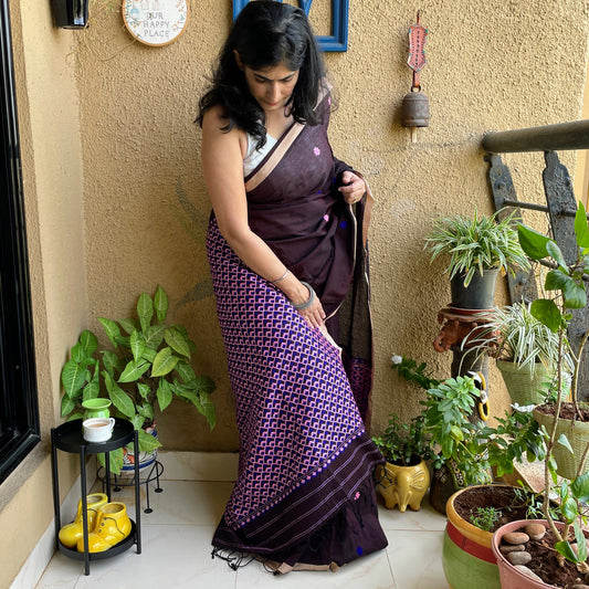 Chocolate Brown assam Cotton Saree