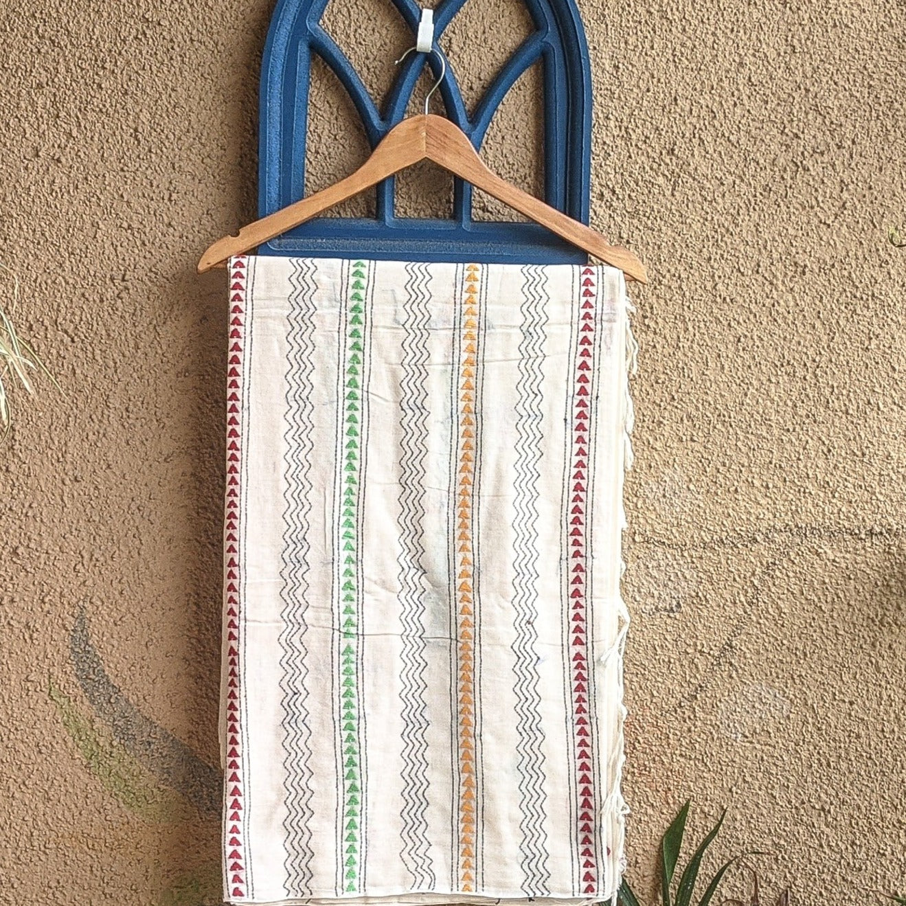 White cotton Kantha Stitch saree