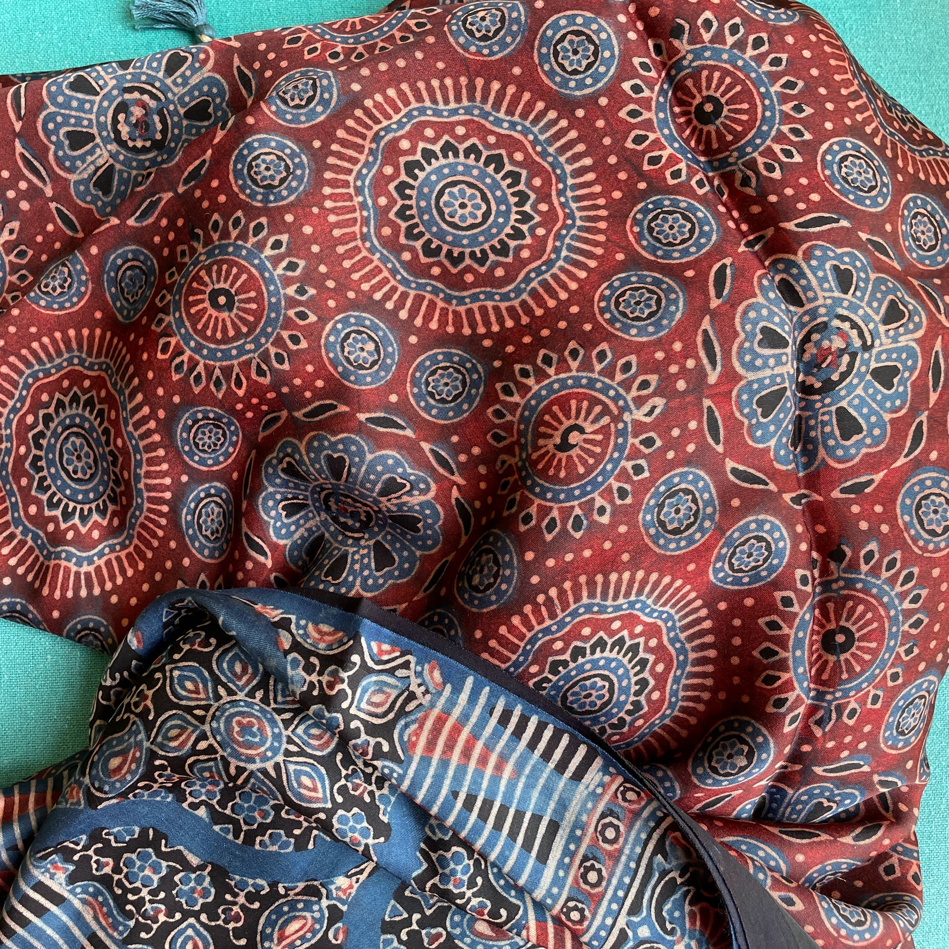 indigo rust silk ajrakh