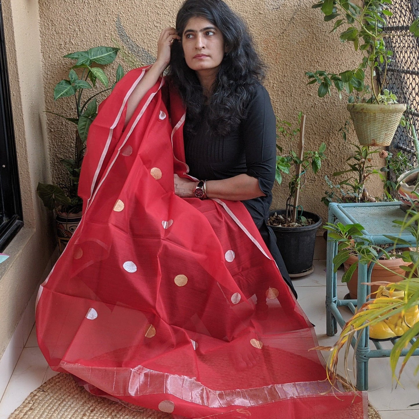 Red Chanderi Dupatta