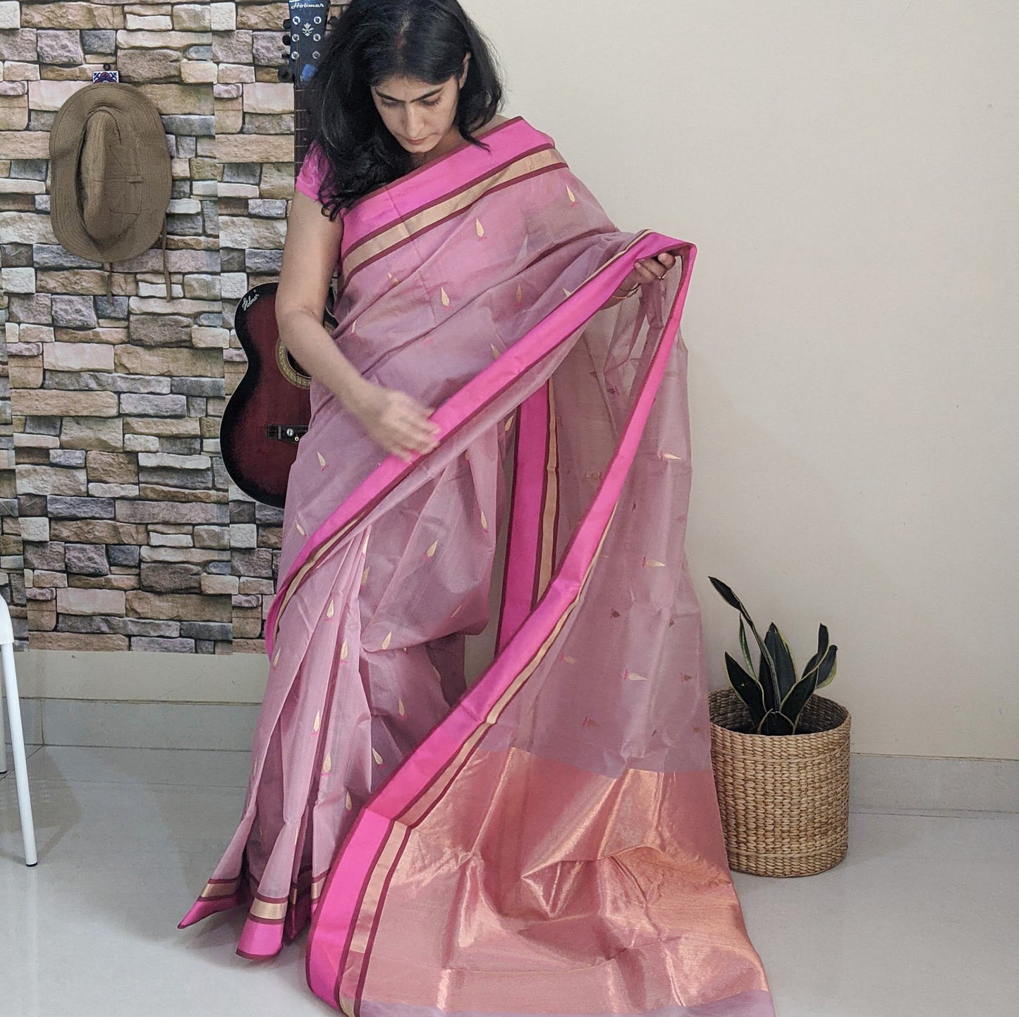 Lilac Chanderi Silk cotton