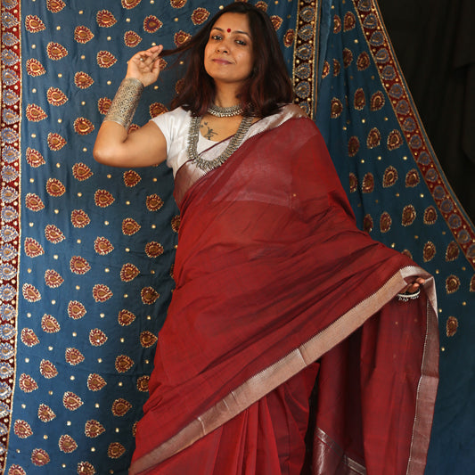 Maroon Mangalgiri zari cotton