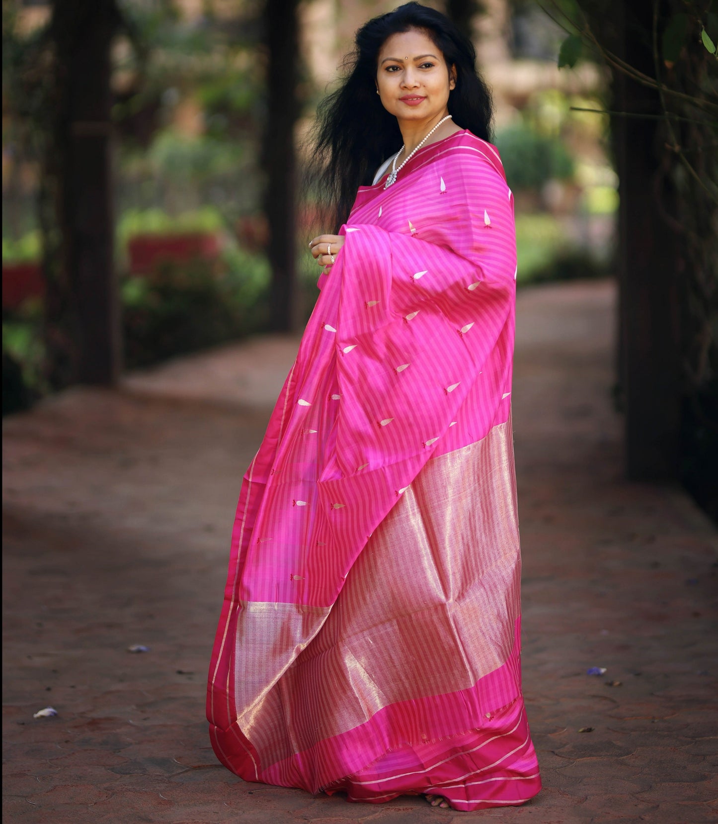 Hot pink Chanderi Silk Saree