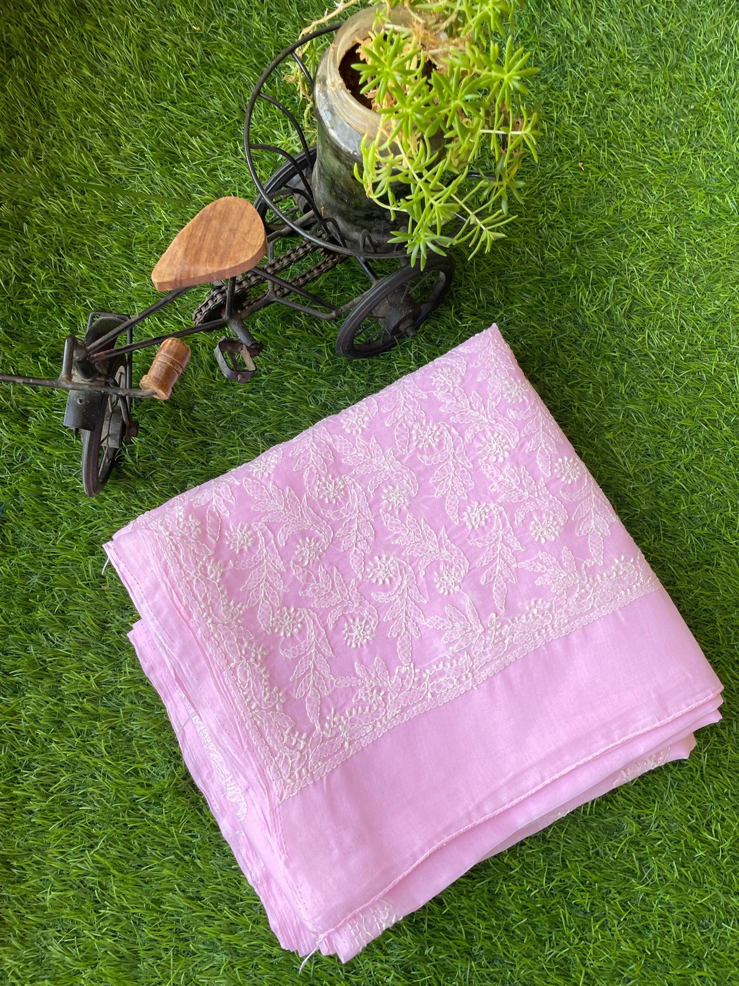 Pink chikankari cotton saree