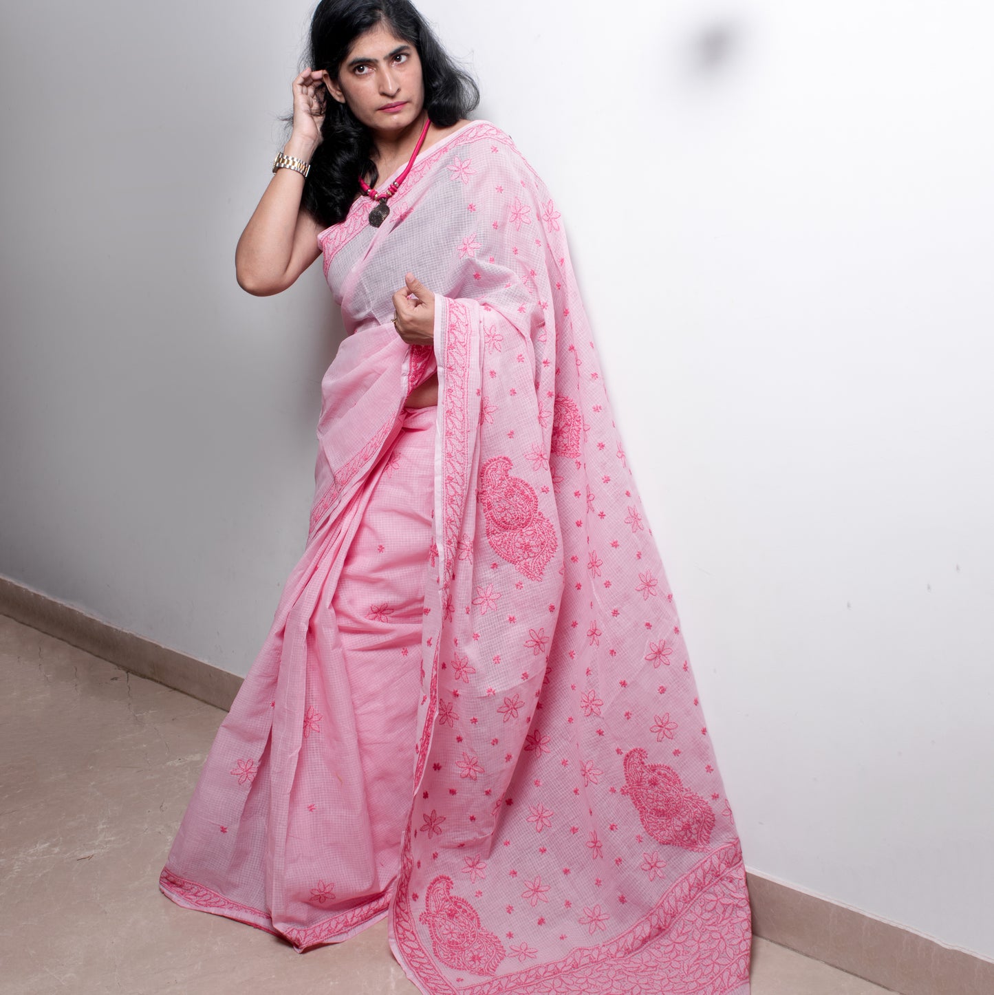 Pink Kota chikankari