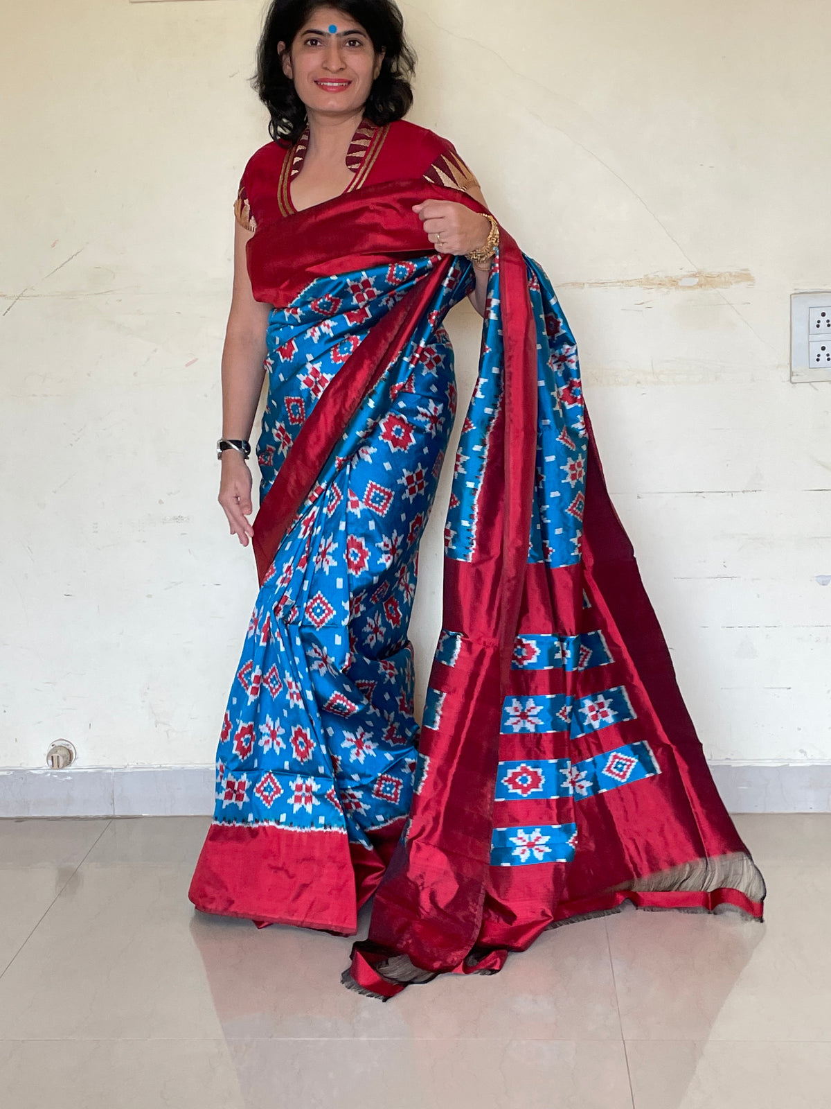 Blue Telia Rumal Silk Saree